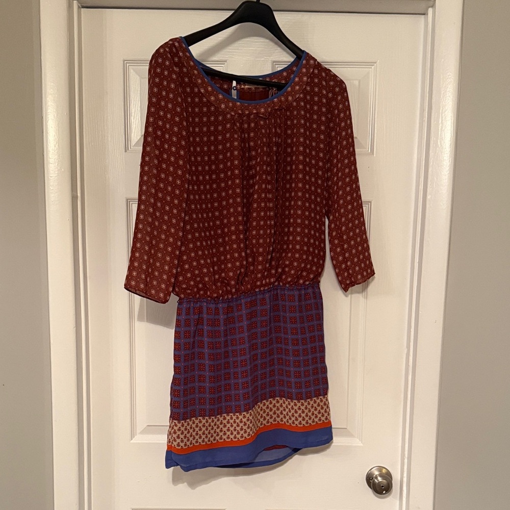 Chelsea & Violet Rust and Cobalt Long Sleeve Dress